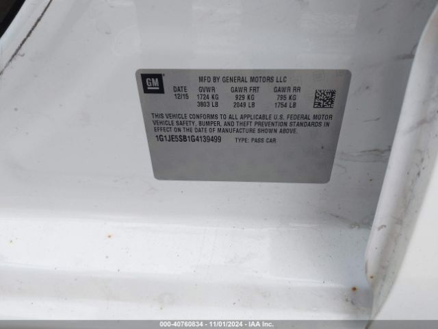 1G1JE5SB1G4139499 Chevrolet Sonic Ltz Auto