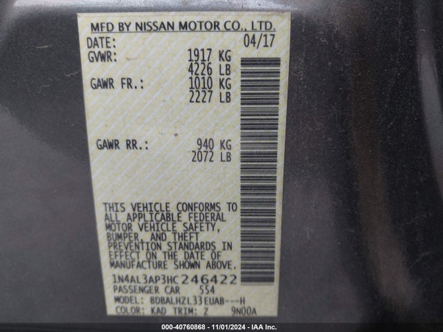 Nissan Altima 2.5 Sr 2017 1N4AL3AP3HC246422 Image 9