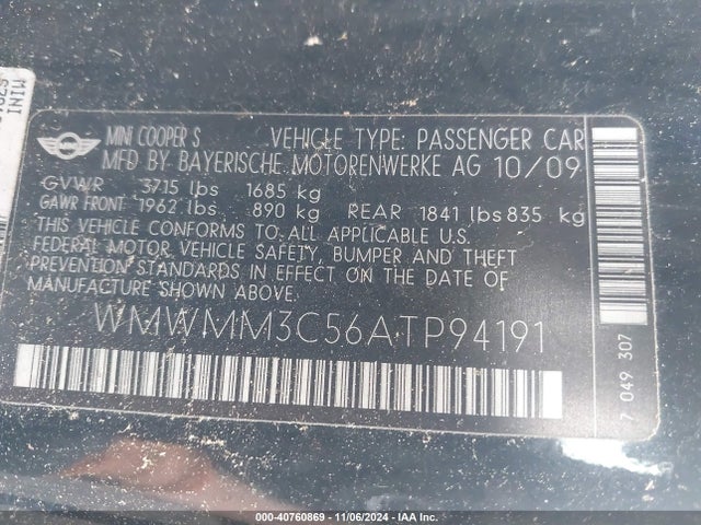 2010 MINI COOPER S CLUBMAN WMWMM3C56ATP94191 Photo 8