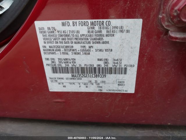 MAJ3S2GE1LC389339 Ford Ecosport Se