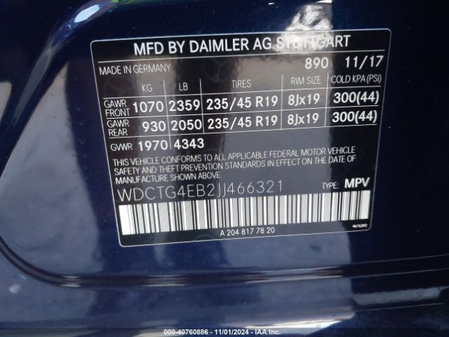 WDCTG4EB2JJ466321 Mercedes-Benz GLA 250