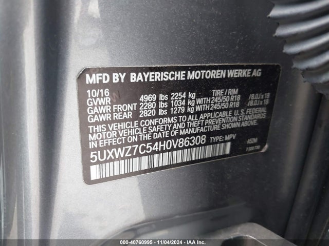 5UXWZ7C54H0V86308 BMW X3 Sdrive28i