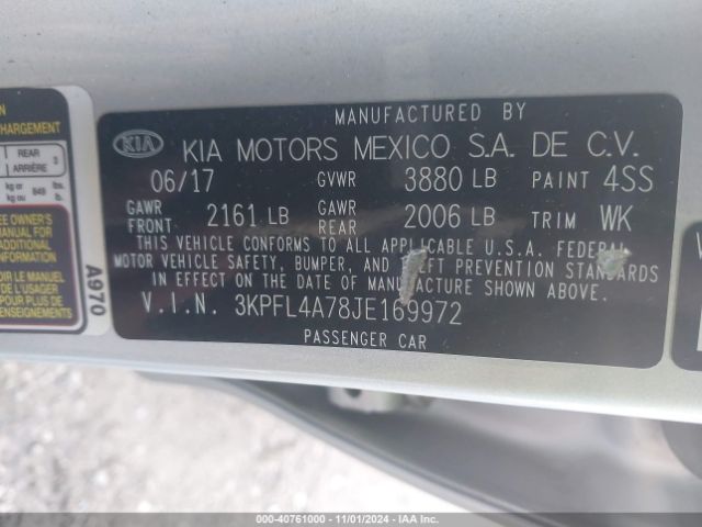 3KPFL4A78JE169972 KIA FORTE LX