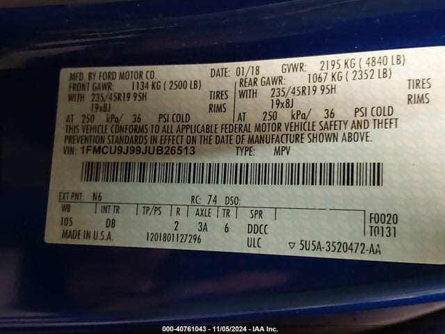 Ford Escape Titanium 2018 1FMCU9J99JUB26513 Image 9