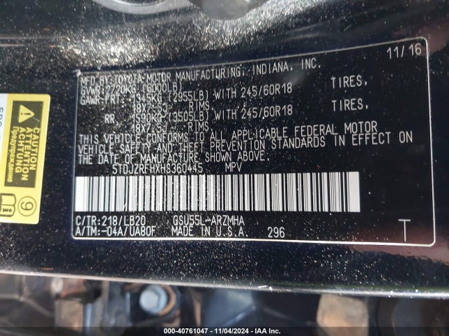 Toyota Highlander Xle 2017 5TDJZRFHXHS360445 Image 9