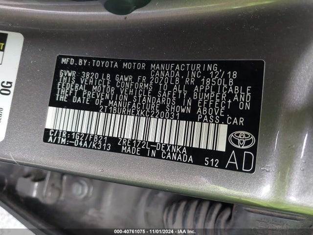 Toyota COROLLA LE 2019 2T1BURHEXKC220031 Image 9