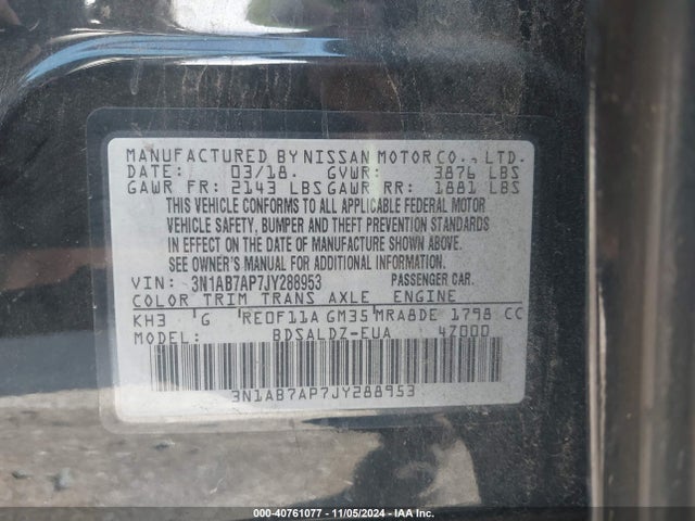 Nissan SENTRA SV 2018 3N1AB7AP7JY288953 Image 8