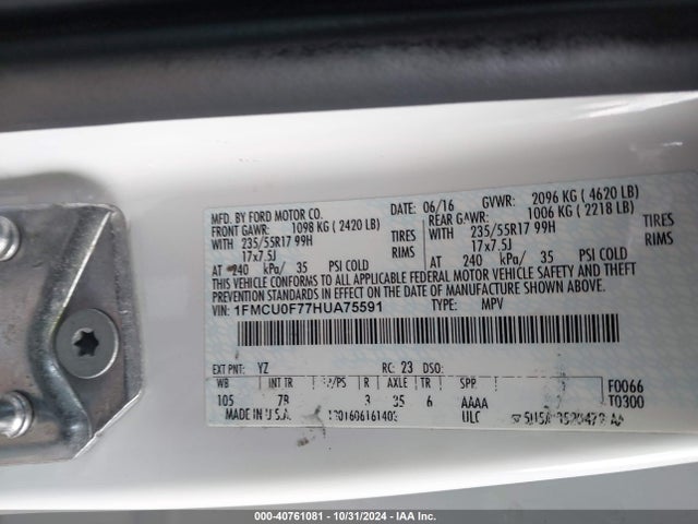 Ford ESCAPE S 2017 1FMCU0F77HUA75591 Image 9