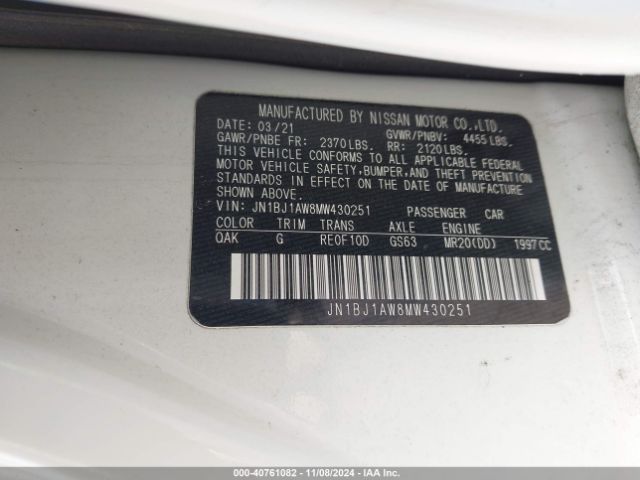 JN1BJ1AW8MW430251 Nissan Rogue Sport S Awd Xtronic Cvt