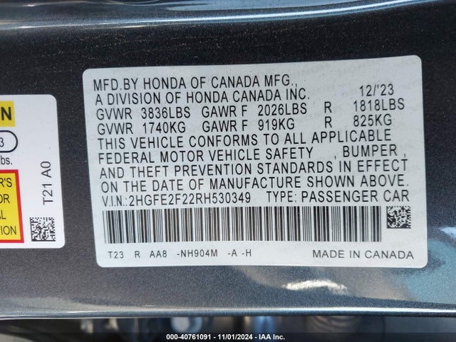 Honda Civic Lx 2024 2HGFE2F22RH530349 Image 9