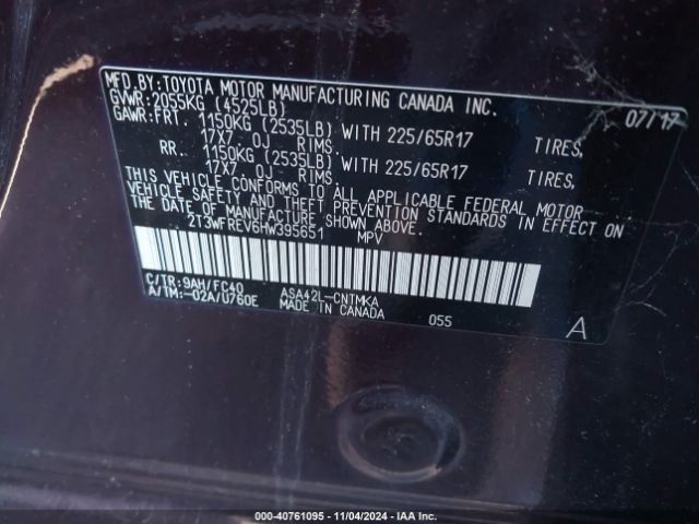 2T3WFREV6HW395651 Toyota Rav4 Xle