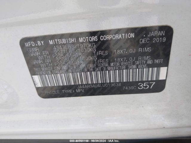 JA4AR3AU4LU019638 Mitsubishi Outlander Sport 2.0 Be Awc