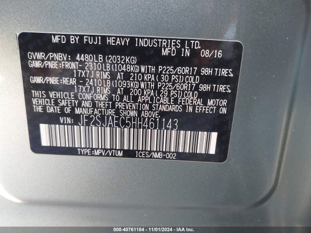 Subaru Forester 2.5i Premium 2017 JF2SJAEC5HH461143 Image 9