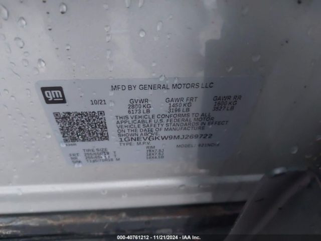 1GNEVGKW9MJ269722 Chevrolet Traverse Awd Lt Cloth
