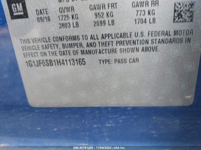 1G1JF6SB1H4113165 Chevrolet Sonic Premier Auto