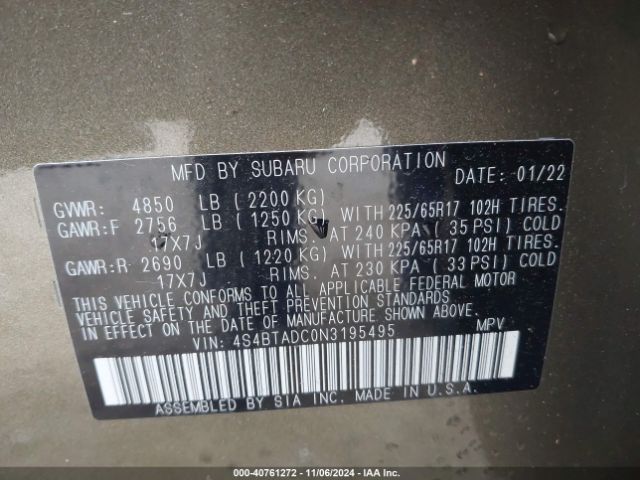 4S4BTADC0N3195495 Subaru Outback Premium