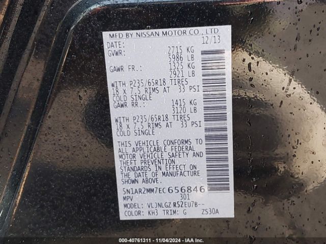 5N1AR2MM7EC656846 Nissan Pathfinder Sl