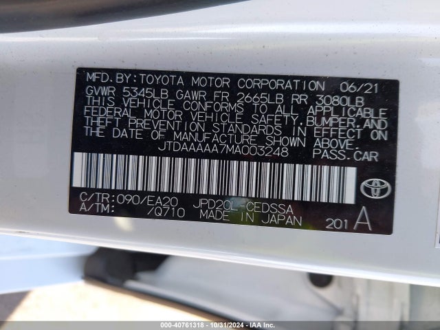 Toyota Mirai Xle 2021 JTDAAAAA7MA003248 Image 9