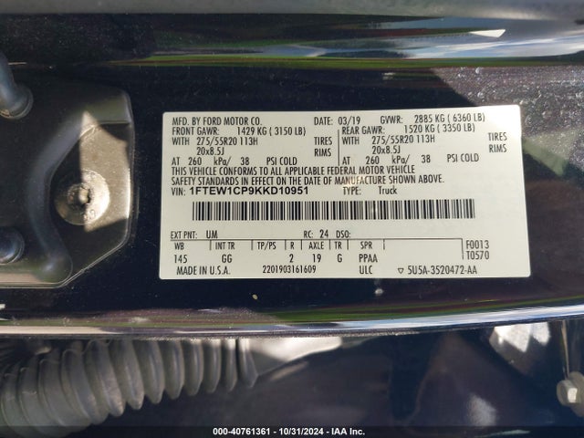 Ford F-150 Xl 2019 1FTEW1CP9KKD10951 Image 9