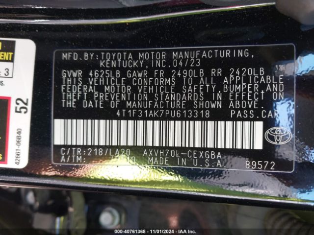 4T1F31AK7PU613318 Toyota Camry Xle Hybrid