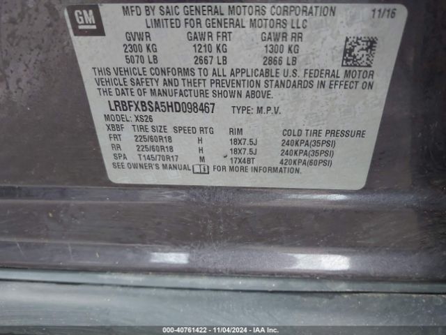 LRBFXBSA5HD098467 Buick Envision Essence