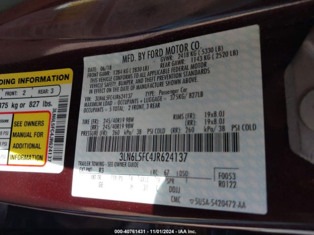 3LN6L5FC4JR624137 Lincoln Mkz Reserve