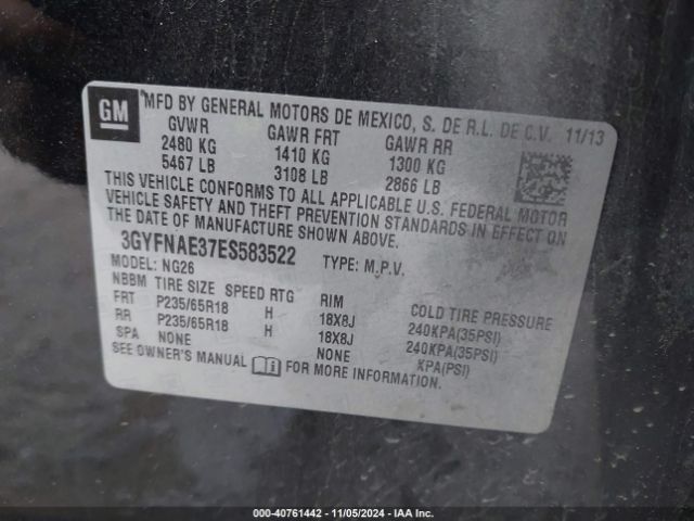 3GYFNAE37ES583522 Cadillac Srx Standard