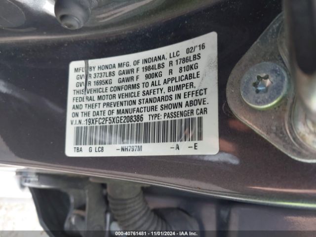 19XFC2F5XGE208386 Honda Civic Lx