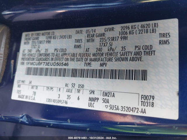 Ford ESCAPE S 2014 1FMCU0F73EUD50546 Image 9