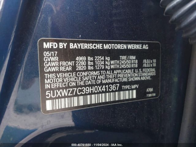 5UXWZ7C39H0X41367 BMW X3 Sdrive28i