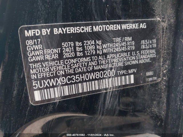 BMW X3 Xdrive28i 2017 5UXWX9C35H0W80200 Image 9
