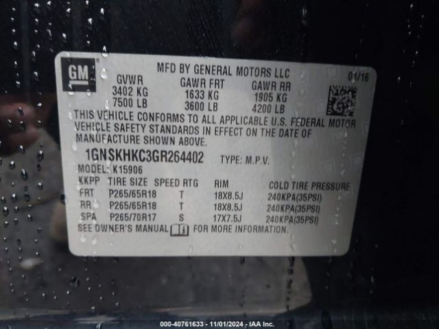 1GNSKHKC3GR264402 Chevrolet Suburban Lt