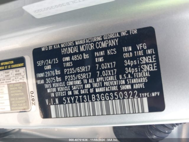 5XYZT3LB3GG350322 Hyundai Santa Fe Sport 2.4l