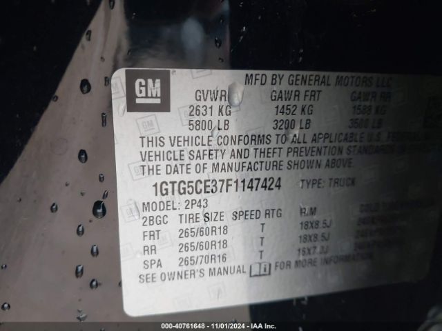 1GTG5CE37F1147424 GMC CANYON SLT