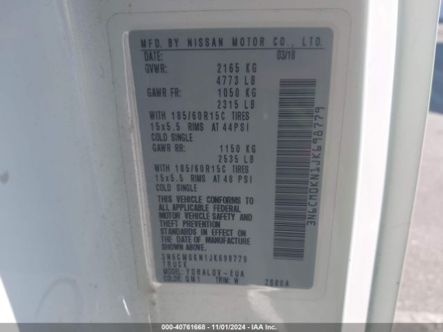 3N6CM0KN1JK698779 Nissan Nv200 S