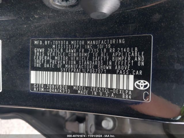 5YFEPRAE1LP067071 Toyota COROLLA LE