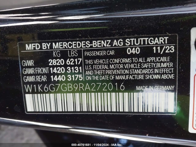 W1K6G7GB9RA272016 Mercedes-Benz S 580 4matic