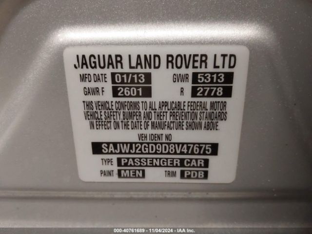 2013 JAGUAR XJ SAJWJ2GD9D8V47675 Photo 8