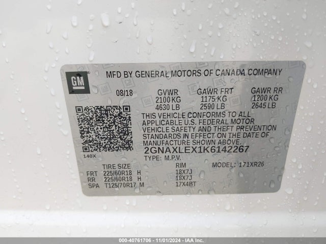 Chevrolet EQUINOX LT 2019 2GNAXLEX1K6142267 Image 9