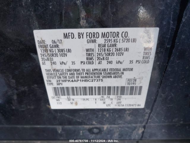 2FMPK4AP1HBC27375 Ford EDGE SPORT