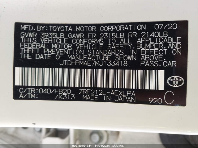 Toyota COROLLA LE 2021 JTDHPMAE7MJ133418 Image 9