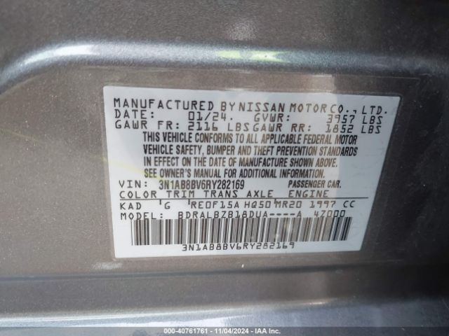 3N1AB8BV6RY282169 Nissan Sentra S Xtronic Cvt