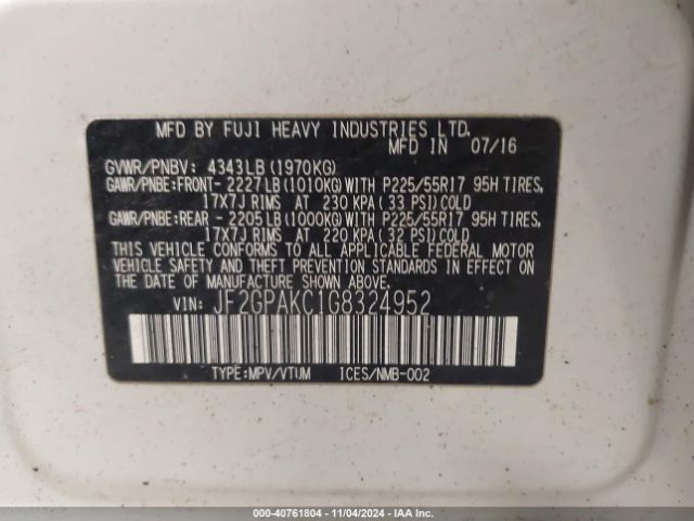 JF2GPAKC1G8324952 Subaru Crosstrek 2.0i Limited