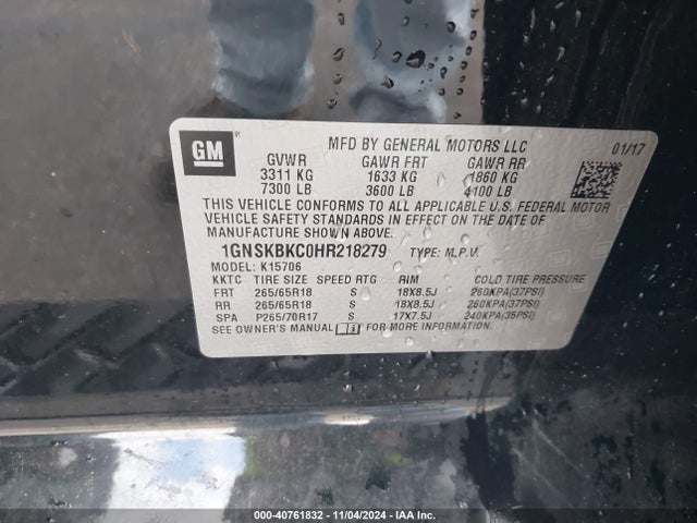 Chevrolet Tahoe Lt 2017 1GNSKBKC0HR218279 Image 9