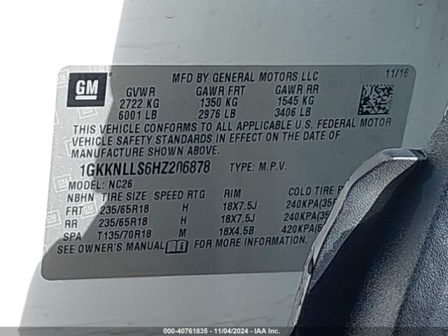 1GKKNLLS6HZ206878 GMC Acadia Sle-2