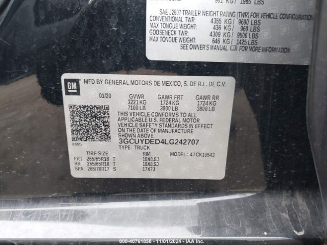 3GCUYDED4LG242707 Chevrolet Silverado 1500 4wd  Short Bed Lt
