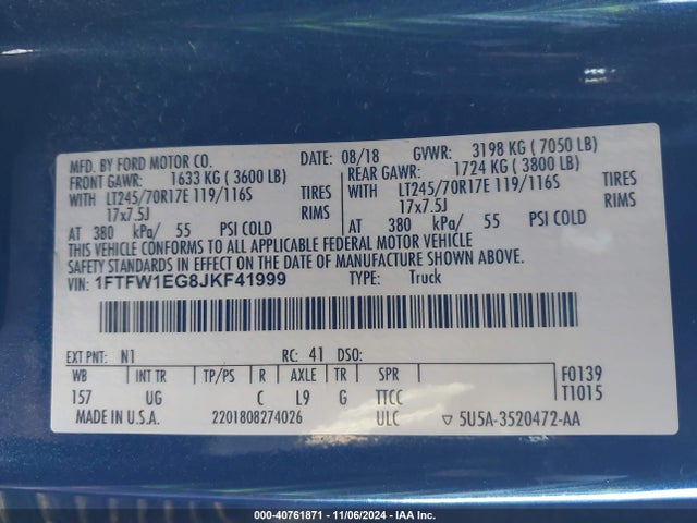 Ford F-150 Xlt 2018 1FTFW1EG8JKF41999 Image 9