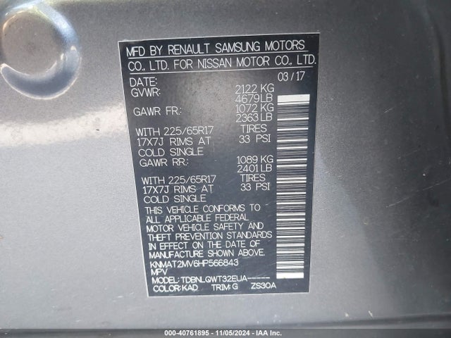 Nissan ROGUE SV 2017 KNMAT2MV6HP566843 Image 9