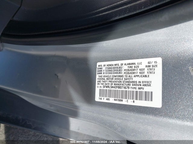 Honda ODYSSEY EX 2015 5FNRL5H42FB071679 Image 9