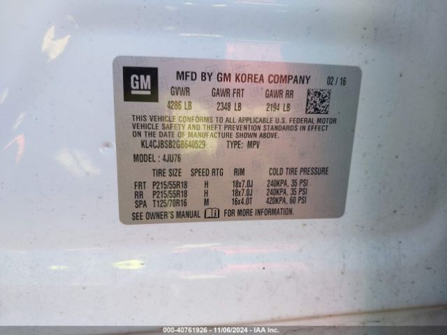 KL4CJBSB2GB640529 Buick Encore Convenience